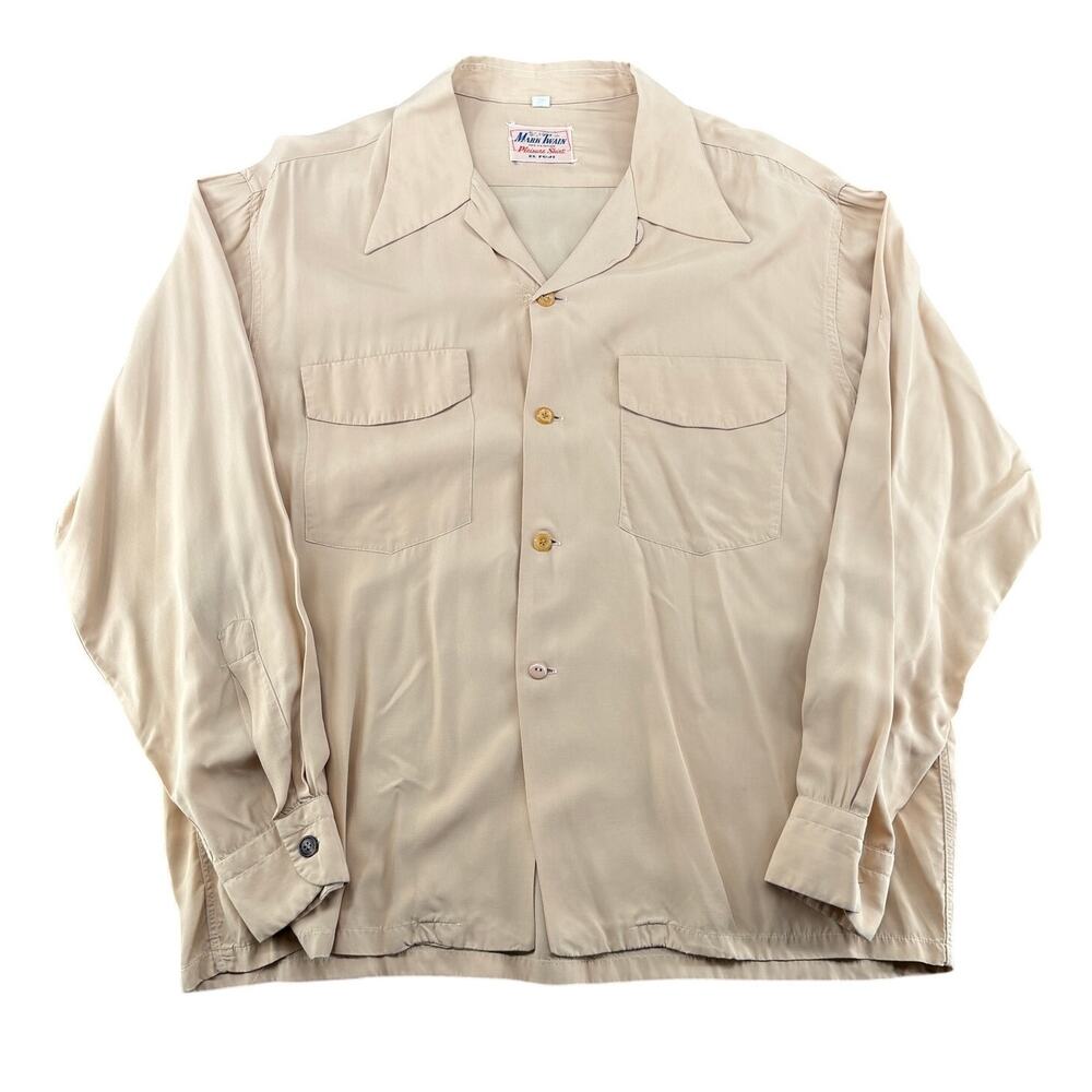 Vintage 1950s Mark Twain Rayon Loop Collar Shirt Men’s L Flap Pockets Rockabilly